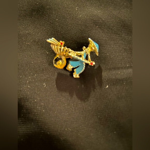 Vintage Jewelry - VTG Enamel Asian Man pulling cart brooch. Unsigned.
